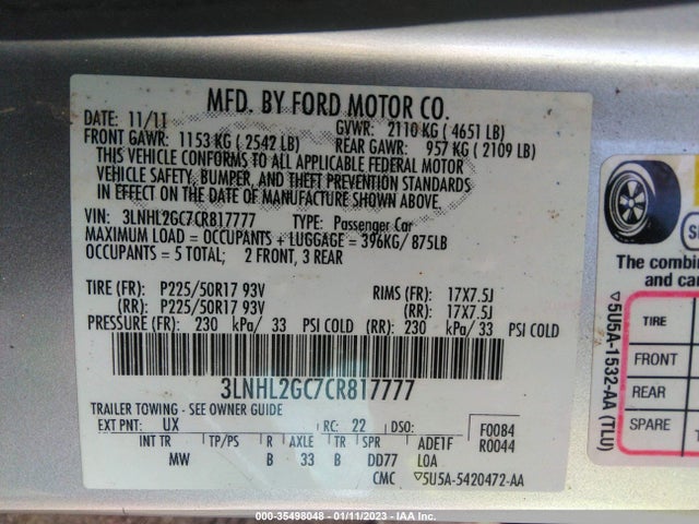 Lincoln MKZ 2012 3LNHL2GC7CR817777 Image 10