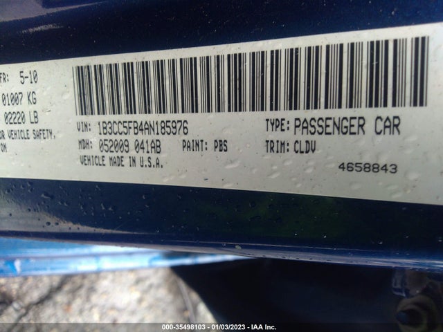 2010 DODGE AVENGER R/T VIN: 1B3CC5FB4AN185976