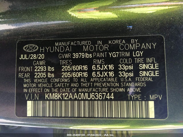 2021 Hyundai Kona, VIN: KM8K12AA0MU636744