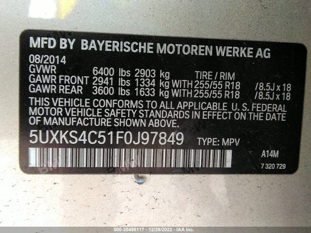 2015 BMW X5, VIN: 5UXKS4C51F0J97849