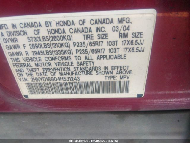 2HNYD18904H531243 Acura Mdx Touring Pkg Res W/nav