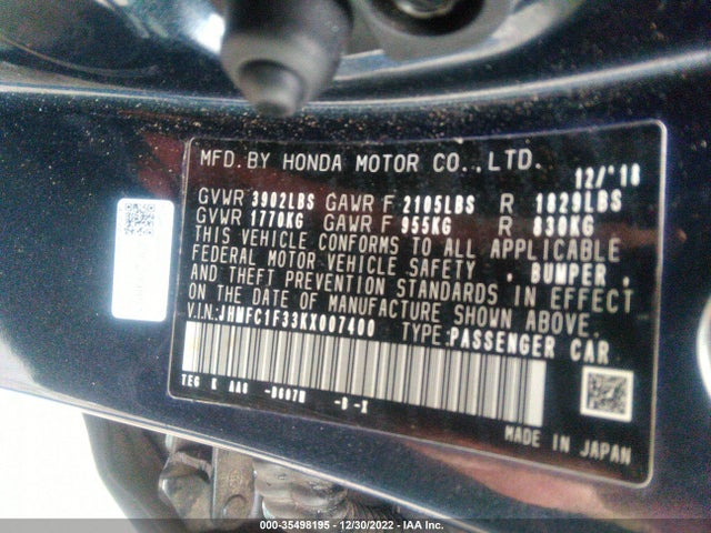 Honda Civic Sedan Ex 2019 JHMFC1F33KX007400 Image 10