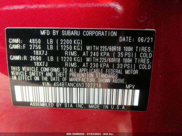 4S4BTANC6N3102218 Subaru Outback Limited