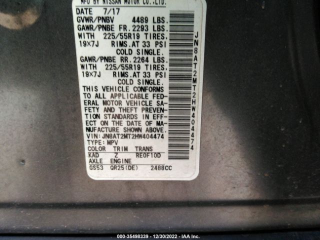 JN8AT2MT2HW404474 Nissan Rogue Sl