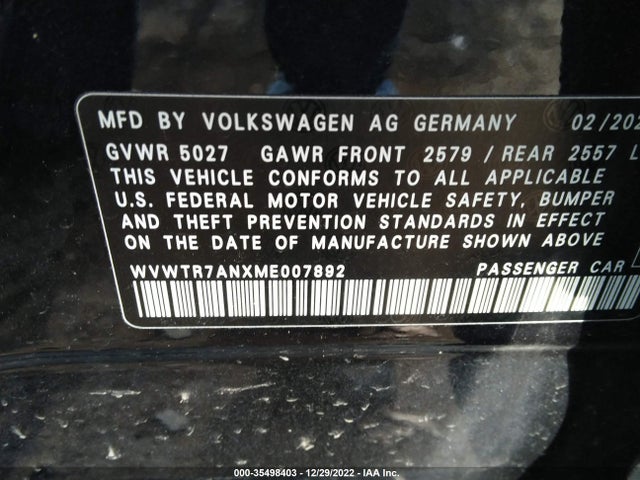 2021 Volkswagen Arteon, VIN: WVWTR7ANXME007892
