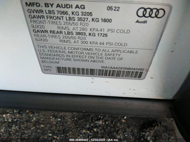 2022 Audi e-tron, VIN: WA1AAAGE0NB042490