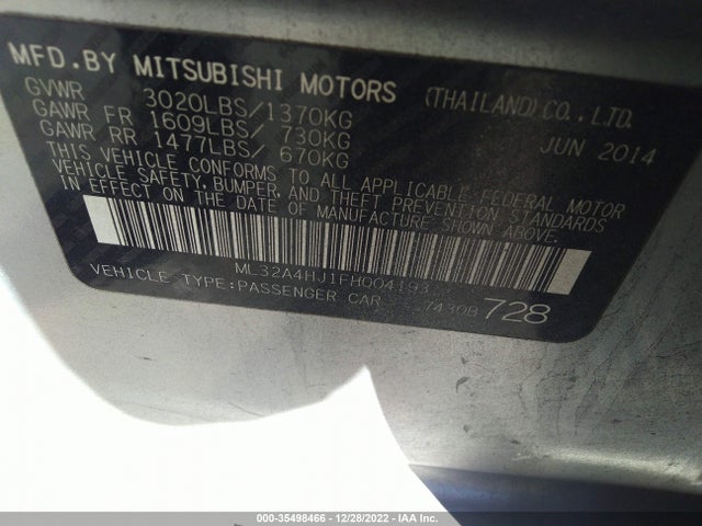 ML32A4HJ1FH004193 Mitsubishi Mirage Es/rf