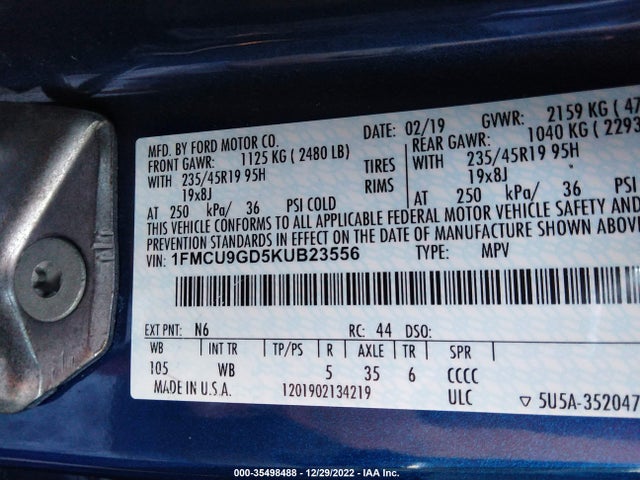 2019 Ford Escape, VIN: 1FMCU9GD5KUB23556