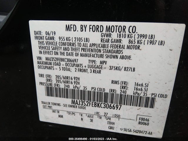 2019 Ford Ecosport, VIN: MAJ3S2FE8KC306697