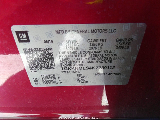 GMC ACADIA SLT 2019 1GKKNMLS4KZ289112 Image 9