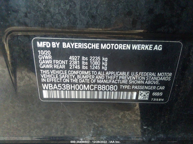 2021 BMW 5 Series, VIN: WBA53BH00MCF88080