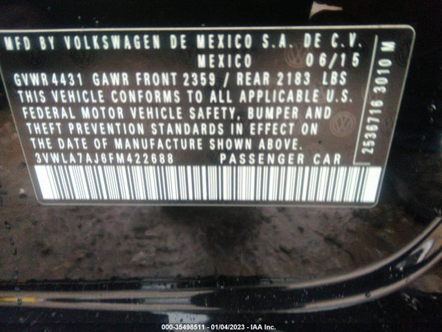 3VWLA7AJ6FM422688 Volkswagen Jetta Sedan 2.0l Tdi Se