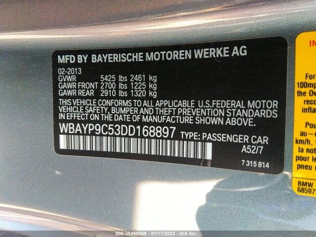 2013 BMW 6 SERIES 650I VIN: WBAYP9C53DD168897