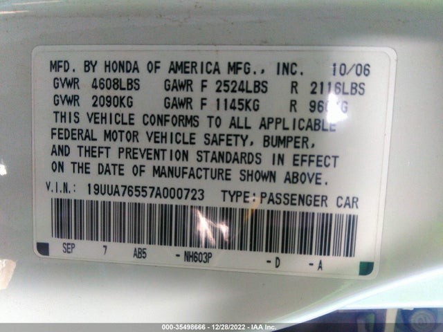 Acura TL 2007 19UUA76557A000723 Image 10