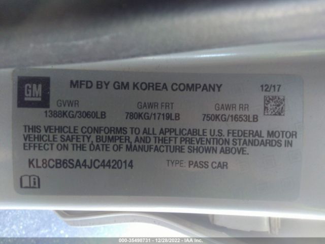KL8CB6SA4JC442014 Chevrolet Spark Ls Cvt