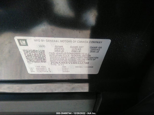 Chevrolet EQUINOX LT 2021 2GNAXKEV1M6112780 Image 9