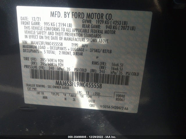 2021 Ford Ecosport, VIN: MAJ6S3FL9MC455558