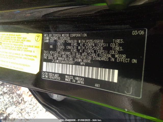 JTJGW31U660004897 Lexus RX 400H