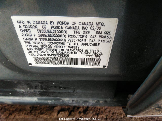 2006 HONDA PILOT EX VIN: 2HKYF18416H528205