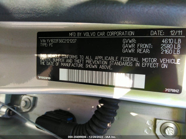 2012 VOLVO S60 T5 VIN: YV1622FS6C2121207