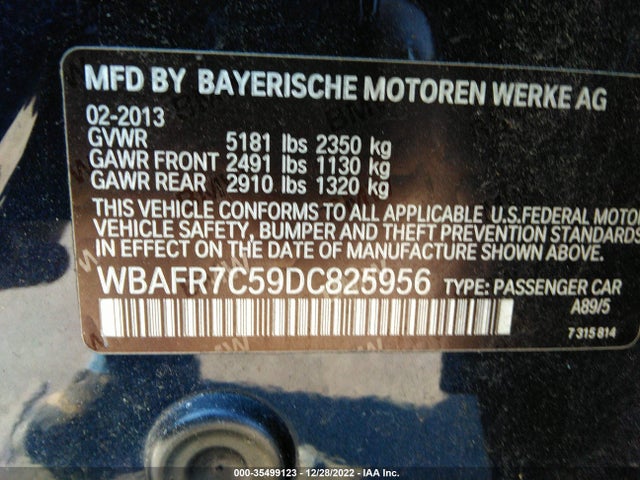 2013 BMW 5 SERIES 535I VIN: WBAFR7C59DC825956