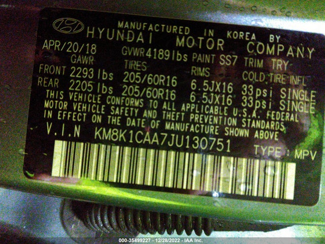 2018 Hyundai Kona, VIN: KM8K1CAA7JU130751