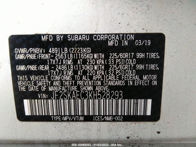 2019 Subaru Forester, VIN: JF2SKAEC3KH528293