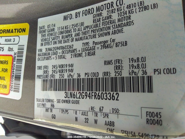 Lincoln MKZ 2015 3LN6L2G94FR603362 Image 10