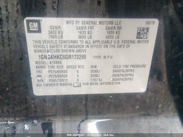 Chevrolet Suburban Lt 2016 1GNSKHKC6GR172295 Image 9