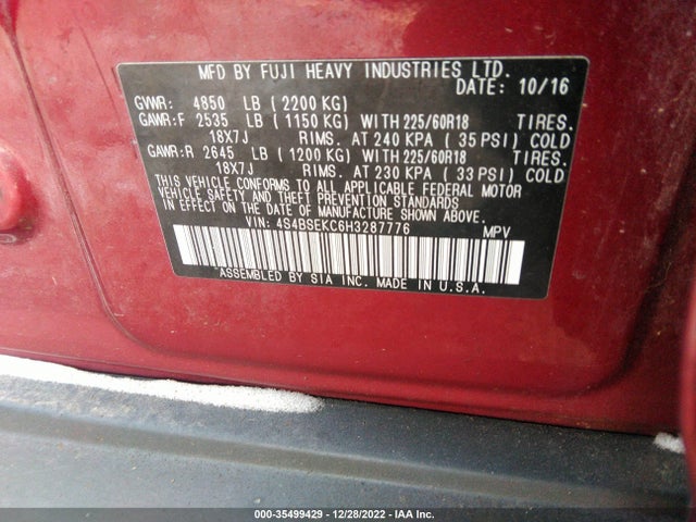 2017 Subaru Outback, VIN: 4S4BSEKC6H3287776