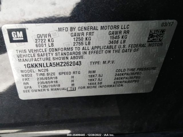 1GKKNLLA5HZ262043 GMC ACADIA SLE