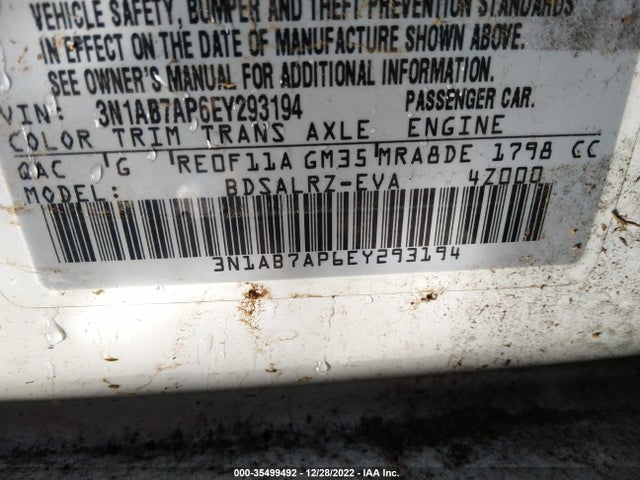 2014 NISSAN SENTRA SR VIN: 3N1AB7AP6EY293194