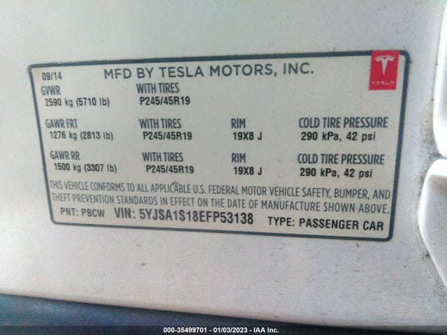 Tesla Model S 60 Kwh Battery 2014 5YJSA1S18EFP53138 Image 10