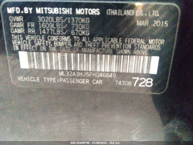 ML32A3HJ5FH046649 Mitsubishi Mirage De/rf