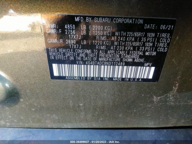 4S4BTADC8N3112489 Subaru Outback Premium