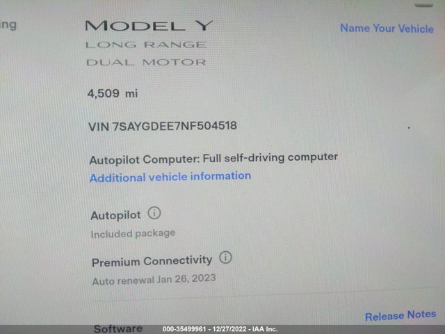 Tesla Model Y 2022 7SAYGDEE7NF504518 Image 9