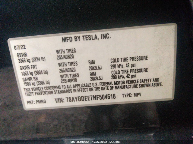 Tesla Model Y 2022 7SAYGDEE7NF504518 Image 11