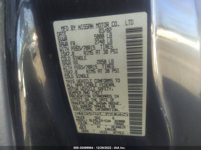 2002 NISSAN FRONTIER 2WD XE VIN: 1N6ED26T62C359665