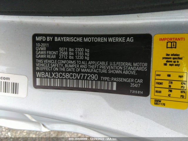 BMW 6 Series 650i 2012 WBALX3C58CDV77290 Image 9