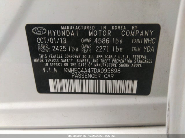 2013 HYUNDAI SONATA HYBRID VIN: KMHEC4A47DA095898