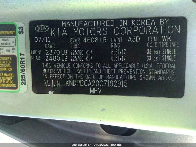 2012 KIA SPORTAGE LX VIN: KNDPBCA20C7192915