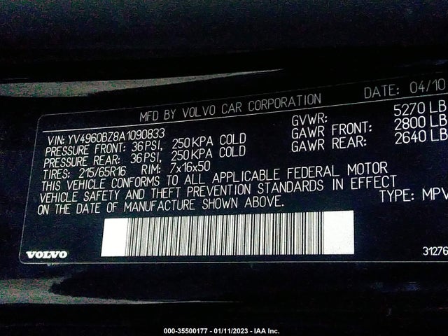 Volvo Xc70 3.2l 2010 YV4960BZ8A1090833 Image 10