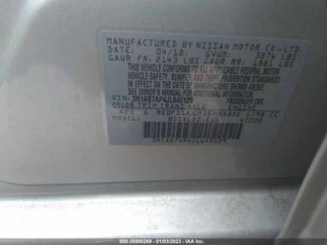 3N1AB7AP4JL645129 Nissan SENTRA SV