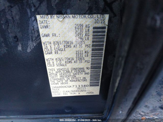 1N6AD0ER2GN713380 Nissan Frontier Sv