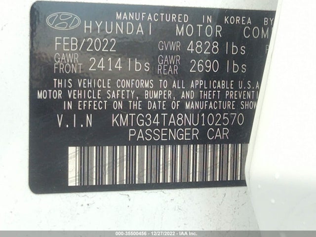 2022 Genesis G70, VIN: KMTG34TA8NU102570