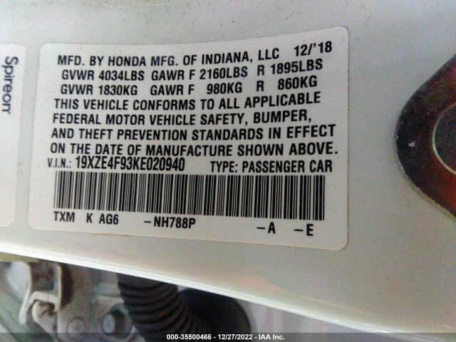 2019 Honda Insight, VIN: 19XZE4F93KE020940