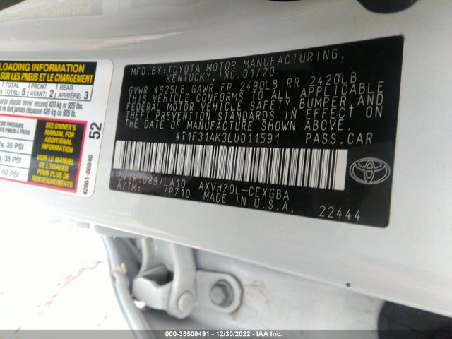 2020 Toyota Camry, VIN: 4T1F31AK3LU011591