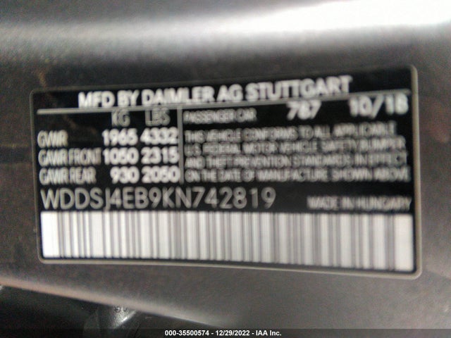 2019 MERCEDES-BENZ CLA CLA 250 VIN: WDDSJ4EB9KN742819
