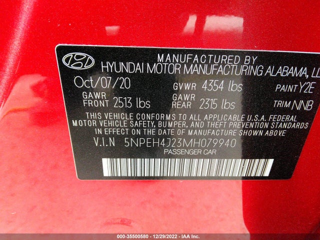 Aukcja sprzedaży 2021 Hyundai Sonata Limited, vin: 5NPEH4J23MH079940, numer aukcji: 35500580