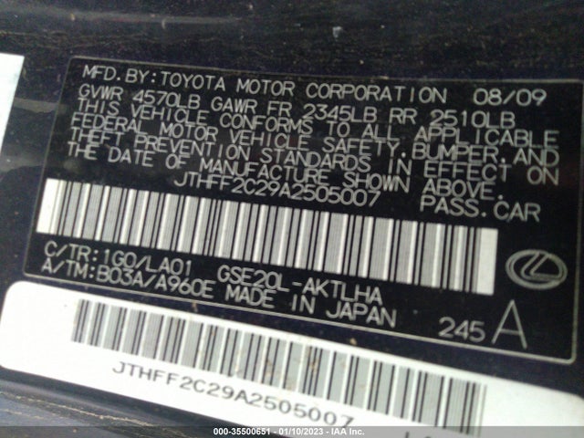 Lexus IS 250C 2010 JTHFF2C29A2505007 Image 9